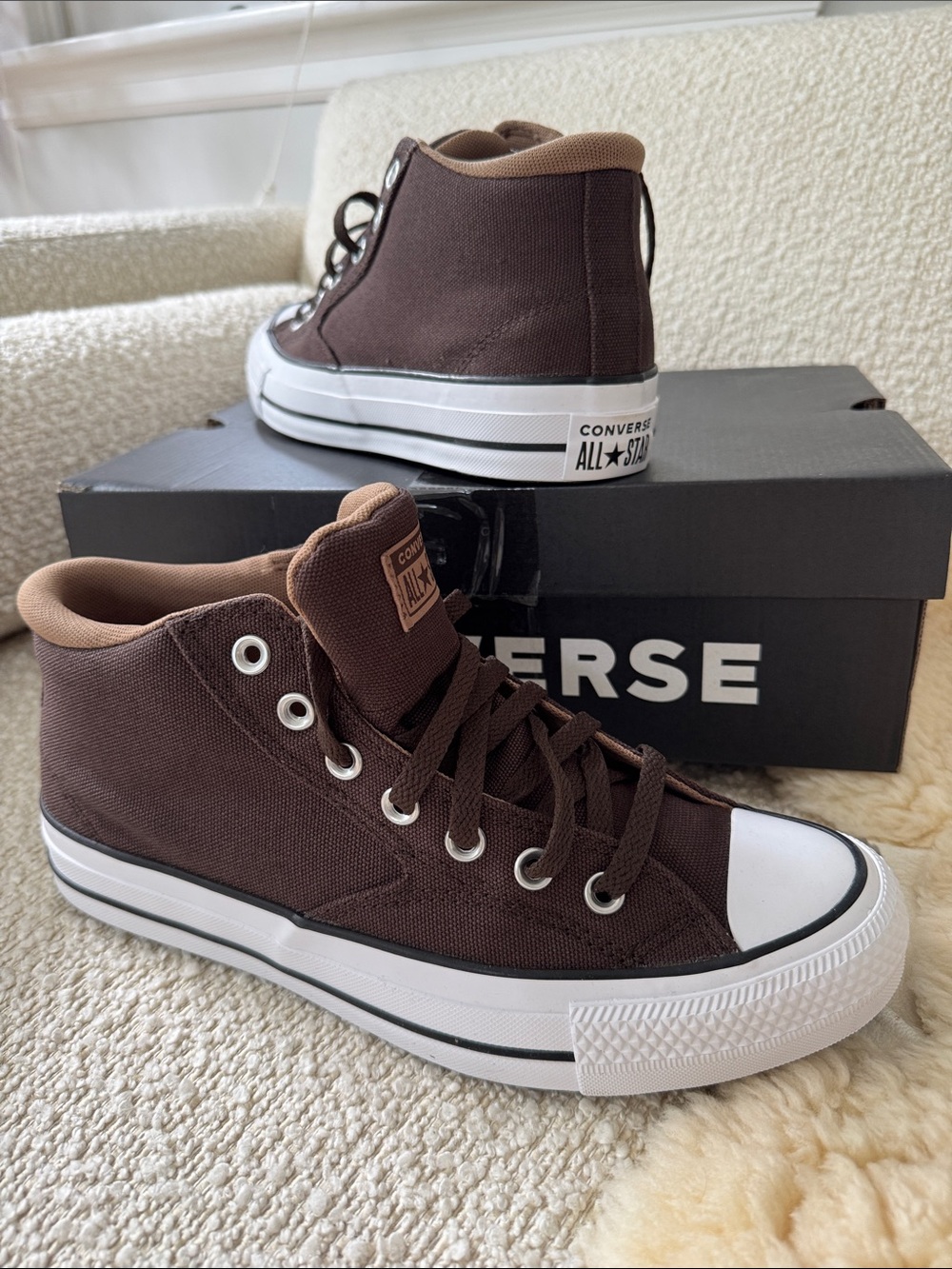 Converse Brown Canvas Mid-Top Sneakers